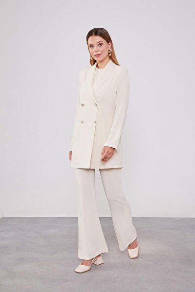 Levidor Stone Double Breasted Cut Blazer Jacket Set