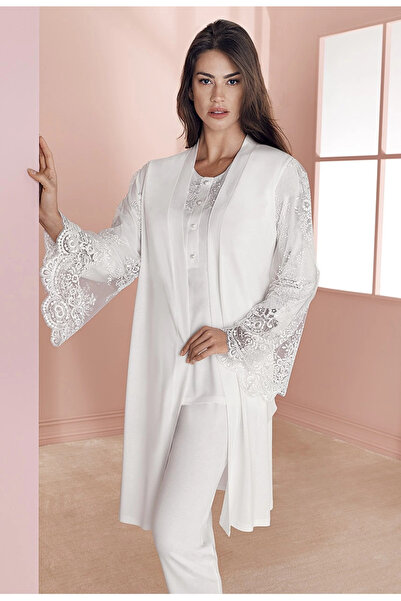 marmara qumasch Espuar 757 3-piece combed cotton morning gown pajama set
