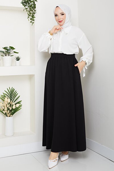 Günay Karaca Siyah Oşho Kumaş Kadın Etek Beli Lastikli 38 40 42 44 46 48 Bedenlere Uyumludur.