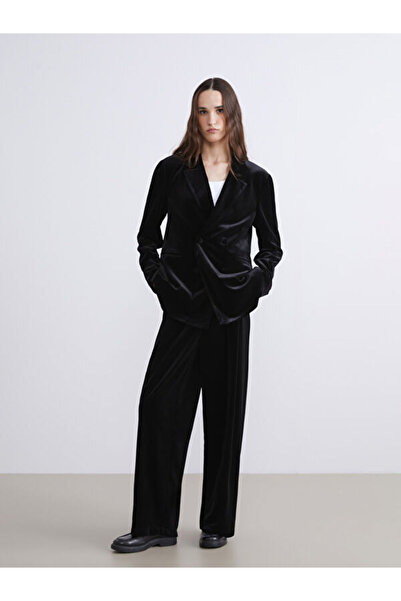 LC Waikiki Double-Breasted Lapel Women's Velvet Blazer Jacket