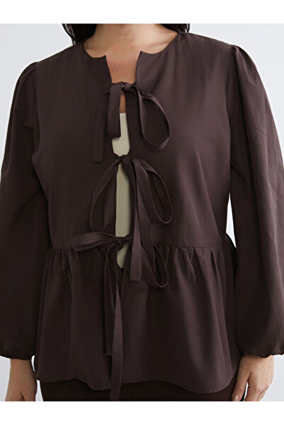 LC Waikiki Γυναικείο πουκάμισο μεγάλου μεγέθους με λεπτομέρεια με κορδόνια με φιόγκο