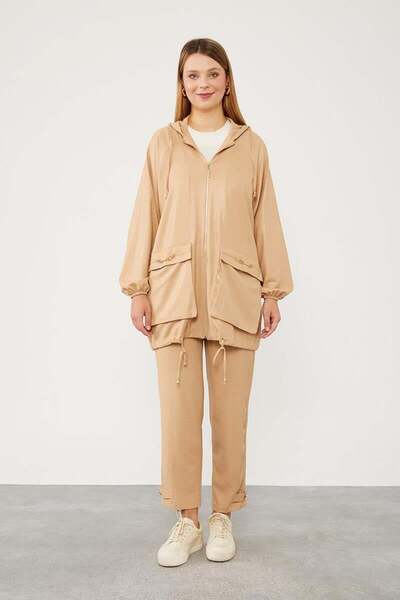 Levidor K.Beige Zippered Hooded Sports Set