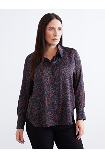LC Waikiki Leopard Patterned Oversize Satin Women's Shirt