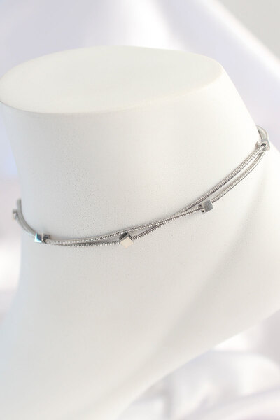 Mustran 316L Steel Silver Color Minimal Square Model Women's Anklet