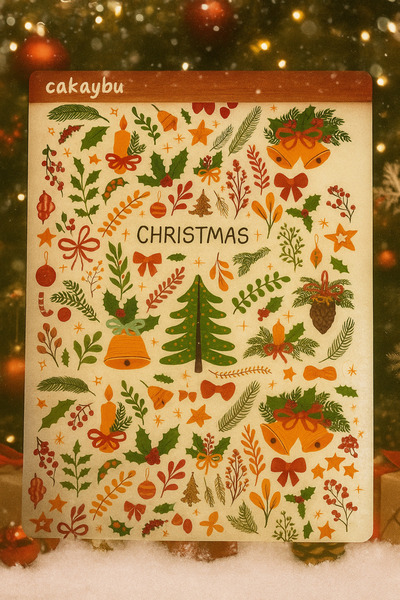 cakaybu Set de autocolante botanice de Crăciun – Tema de Anul Nou | Set de autocolante pentru Anul Nou cu modele naturale