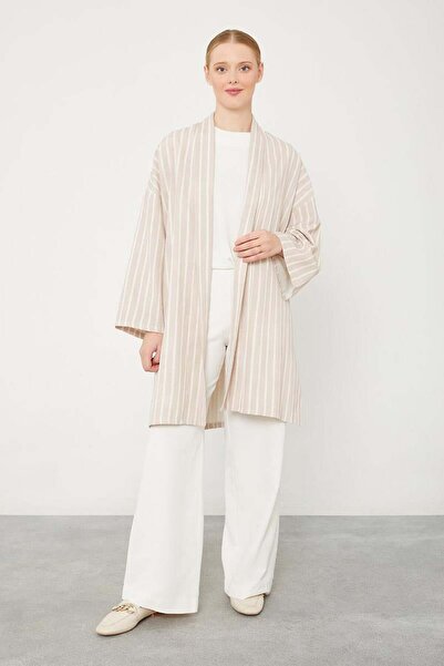 Levidor Beige Patterned Striped Kimono Set