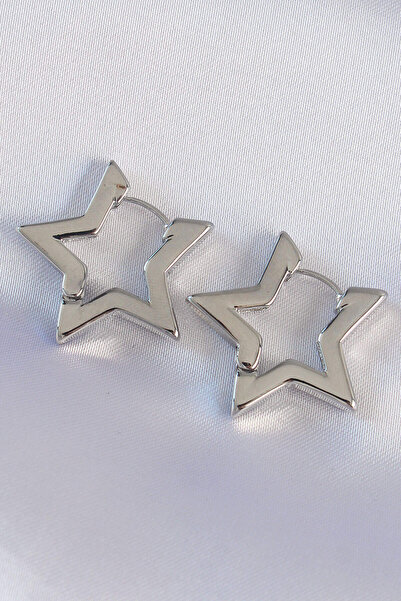 Mustran Brass Silver Color Star Earrings