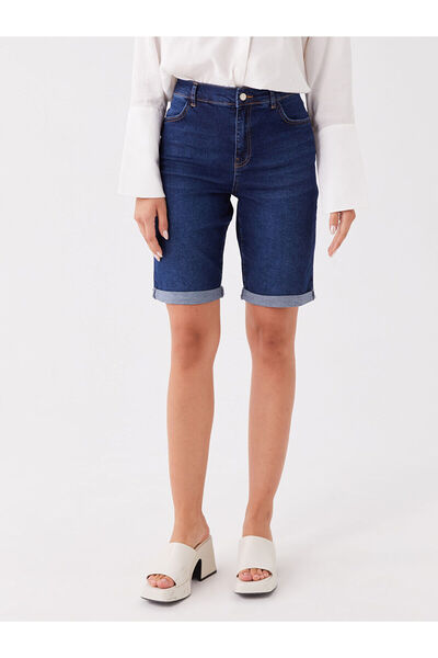 LC Waikiki Indigo Regular Waist Bermuda Fit Women's Jean Shorts