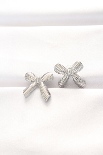 Mustran Brass Silver Color Bow Earrings