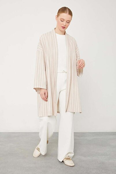 Levidor Beige Patterned Striped Kimono Set