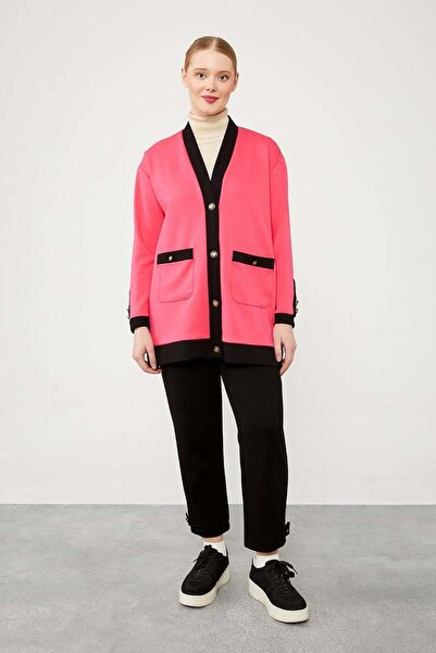 Levidor Φούξια-Μαύρο Σετ Ζακέτα με Κουμπιά Κλείσιμο Διπλό