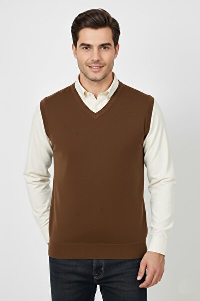 Triko Nehir Men's V-Neck Sweater Steel Knit Regular Fit Bgl-St04839