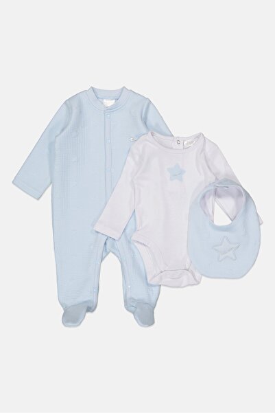 Rock A Bye Baby Boutique Toddlers Girl 3 Pieces Embroidered Bodysuits And Bib Set, Light Blue