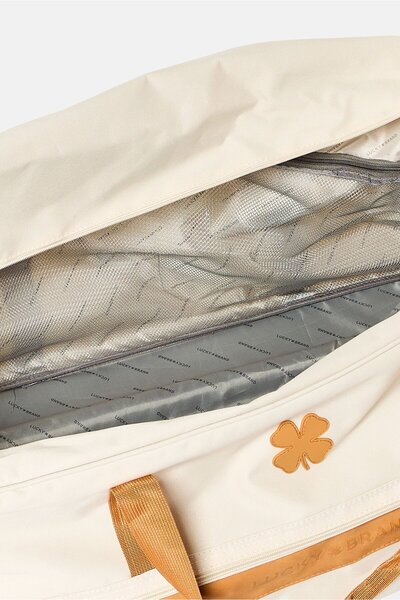 LUCKY BRAND Brand Logo Wheeled Duffle Bag, Pale Khaki