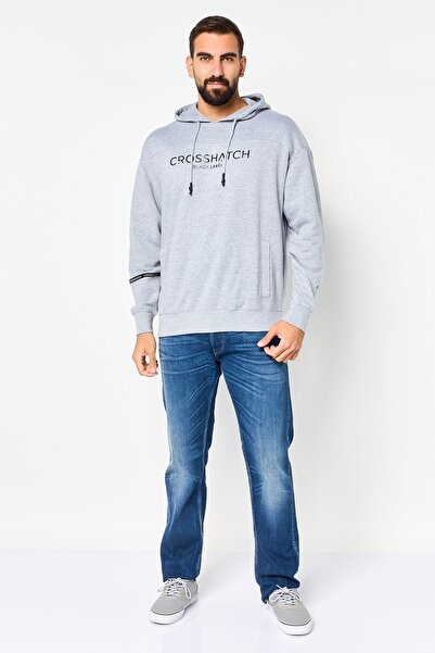 Crosshatch Men Brand Logo Long Sleeve Hoodie, Grey