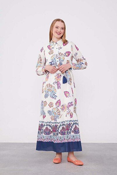 Levidor Синя сорочка з коміром і шнурком на талії