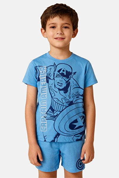 Marvel Kids Boy 2 Pcs Graphic Print Top And Shorts Set, Blue