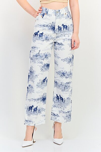 Levi's بنطلون جينز نسائي بقصّة مستقيمة وطبعة جرافيكية غير قابل للتمدد، متعدد الألوان