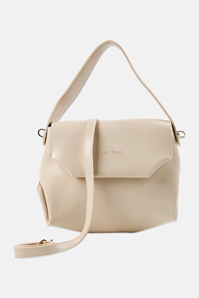 Lucky Bees Women Brand Logo Shoulder Bag, Cream
