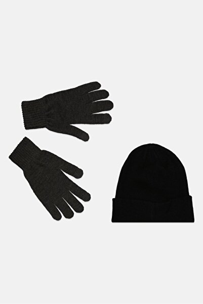 Levi's Men 2Pieces Beanie With Full Finger Gloves Set, Black