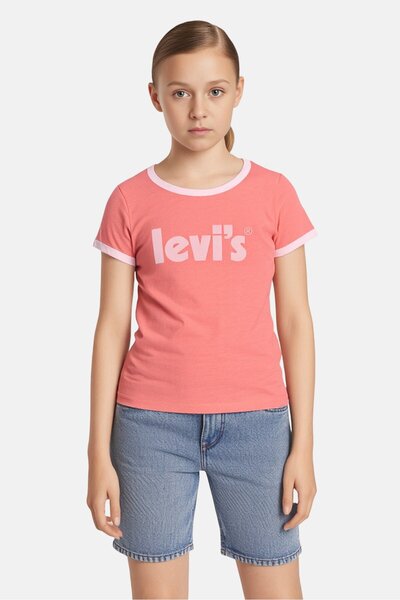 Levi's Kids Girl Brand Logo Short Sleeve T-Shirt, Pink
