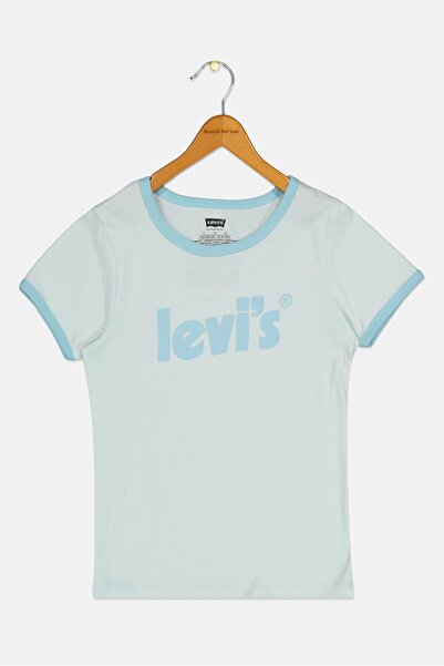 Levi's Kids Girl Round Neck Brand Logo Short Sleeve Top, Ice Blue