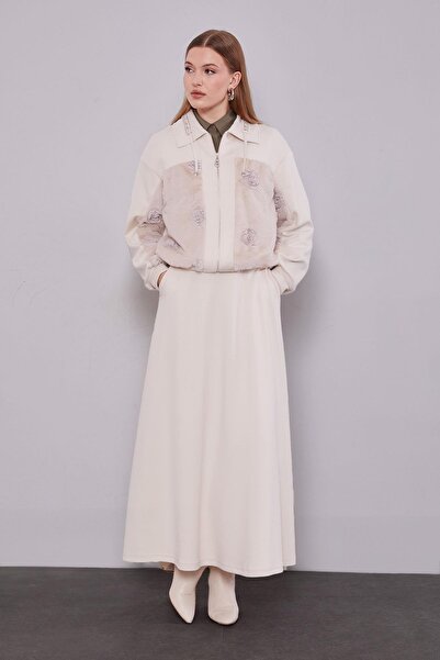 Levidor Cream Collar Stone Detail Rose Skirt Set