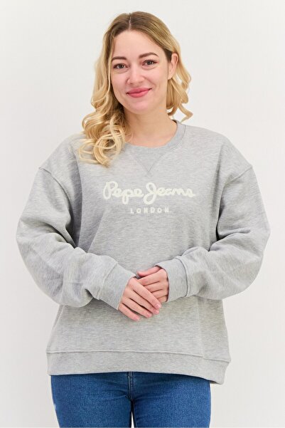 Pepe Jeans Women Crew Neck Brand Logo Sweatshirt, Grey