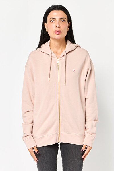 Tommy Hilfiger Women Embroidered Logo Long Sleeve Full Zip Hoodie, Old Pink