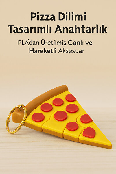 END Design سلسلة مفاتيح بتصميم شريحة بيتزا |   إكسسوار مكمل بأسلوب حيوي وحركي مصنوع من مادة PLA