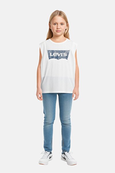 Levi's Kids Girl Cap Sleeve Brand Logo T-Shirt, White