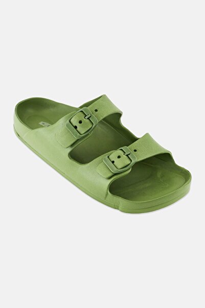 Muy Mucho Women Adjustable Buckle Double Strip Slides, Sage Green
