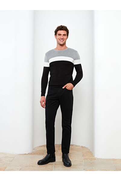 LC Waikiki Black Crew Neck Long Sleeve Color Block Men's Knitwear Sweater