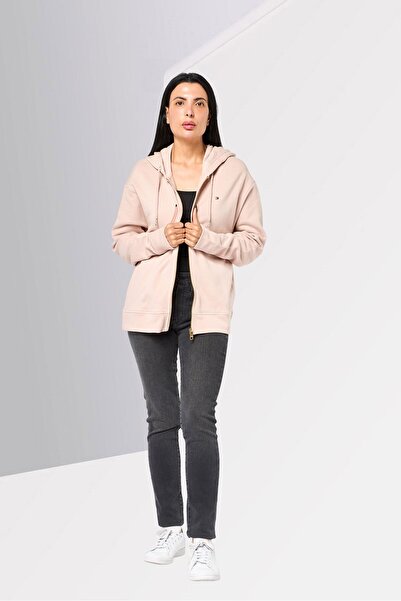 Tommy Hilfiger Women Embroidered Logo Long Sleeve Full Zip Hoodie, Old Pink