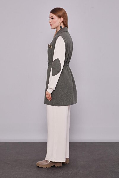 Levidor Khaki Self-Patterned Vest Set Piece Set