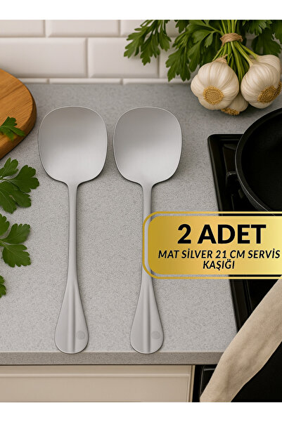 HZL HOME 2'li SET Mat Silver 21 cm Paslanmaz Çelik Servis Kaşığı