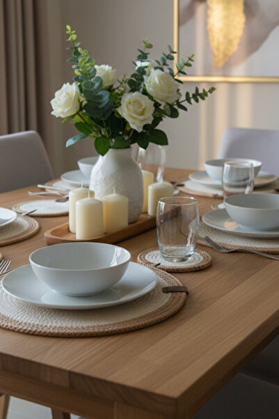 Salvia Dione 12-Piece Luxury American Serving Spoon Set |   Decorative Wicker Jute Plate Coaster Tableware Serving Set