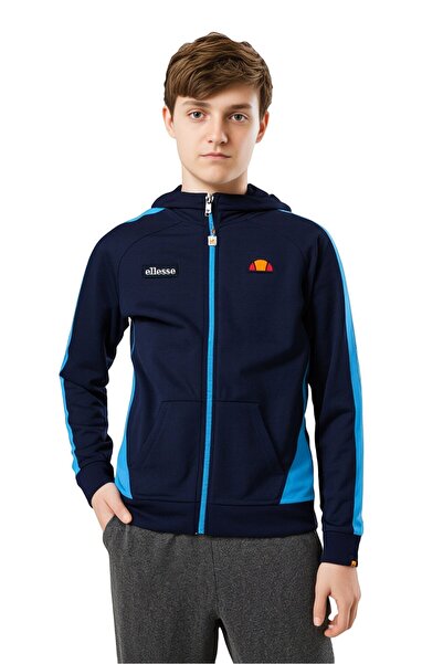 Ellesse هودي بسحاب كامل بأكمام طويلة ومطرز بشعار للأولاد الصغار، أزرق داكن