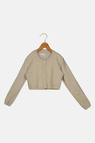 Hamleys Toddles Girl Crew Neck Textured Cardigan, Cream