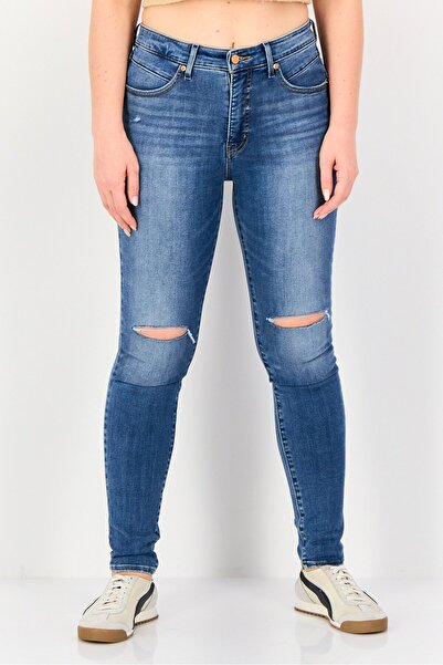 Levi's بنطلون جينز نسائي ضيق بخصر مرتفع وقابل للتمدد، لون أزرق متوسط