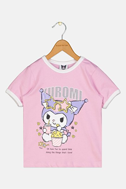 Disney X Kuromi Toddlers Girl Crew Neck Short Sleeve Graphic Print T-Shirt, Pink