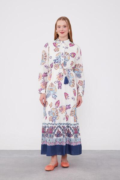 Levidor Синя сорочка з коміром і шнурком на талії