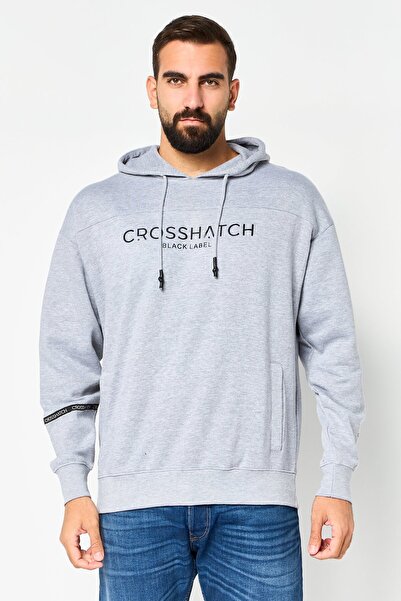 Crosshatch Men Brand Logo Long Sleeve Hoodie, Grey