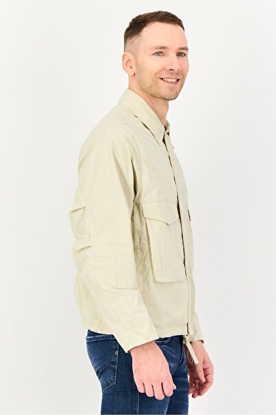 Reserved Men Long Sleeve Solid Windbreaker Jacket, Beige