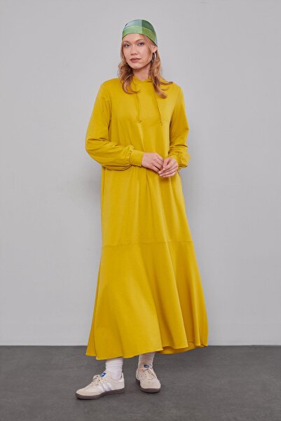 Levidor Fıstık Yeşili Kapuşonlu Gizli Cep Detaylı Elbise