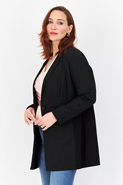 Samoon Women Regular Fit Plain Casual Blazer, Black