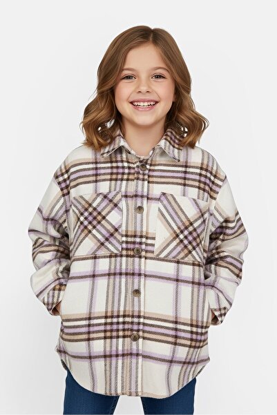Koton Kids Girl Spread Collar Long Sleeve Plaid Shirt, Multicolor