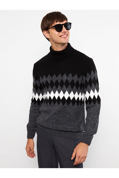 LC Waikiki Ανδρικό πλεκτό πουλόβερ με μακρυμάνικο μοτίβο ανθρακί