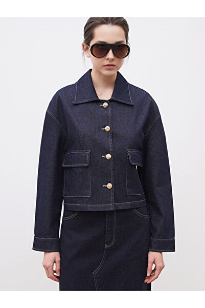 LC Waikiki Damen-Jeansjacke mit Hemdkragen