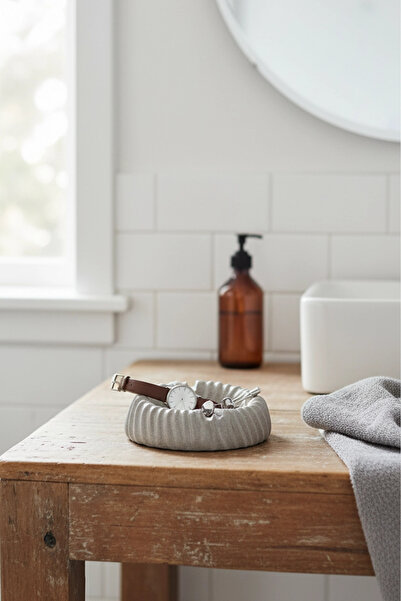 N NOXXO Concrete Decorative Bowl, Ash Tray, Grooved Design Ornament, Keychain, Minimalist Object